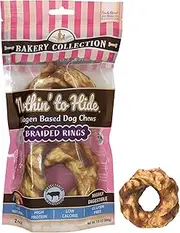 Nothin' to Hide Collagen-Based Dog Chews Medium Braided Rings, Beef Flavor, Easily Digestible, Supports Skin, Coat, Joints & Muscles, for Moderate Chewers Under 25lbs, 3.5in, 2 Pieces