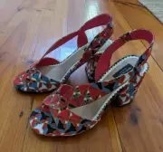 RIVER ISLAND - Women's Wide Fit Heels Retro Fun Print Slingback Block Heel