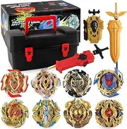 piberagi Battling Top Gyro Toy Set, 8 Spinning Tops & 3 Launchers with Black Storage Box, Birthday Gifts for Children Boys Girls Kids Aged 6+