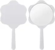 Naapesi Small Cosmetic Mirror with Handle, Floral Hand Mirror, Portable Hand Mirror, Flower-Shaped Makeup Mirror, Handheld Cosmetic Mirror, Practical Hand Mirror for Travel Home (White)