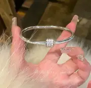 Silver Bangle Bracelet Titanium Steel Cubic Hinged Screw Opening NEW 20% OFF