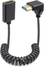 8K Coiled HDMI Extender Cable, 90 Degree Down Angled Male to Female HDMI 2.1 Coiled Cable 48Gbps with 8K 60Hz Video and 3D HDR for TV, HDTV Laptop PC 4FT/1.2M