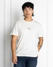 [Calvin Klein] Calvin Klein Men's Monologo T-Shirt in Ivory White Size Small S Ivory White