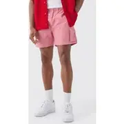 Mens Elasticated Waist Gingham Check Linen Look Relaxed Short In Red