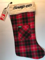Snap-On Tools Christmas Stocking by Dixxon Red Plaid with Front Pocket NEW