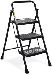 3 Step Ladder Folding Step Stool with Wide Anti-Slip Pedal Sturdy Steel Ladder