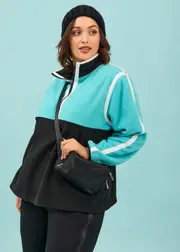[Taking Shape] Taking Shape Active Polar Fleece Top Size 16 in Black / Aruba Blue - Plus Size Women's Tops & T Shirts Black / Aruba Blue