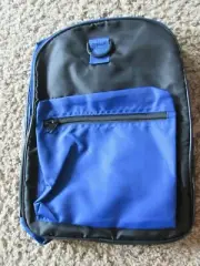 NEW/unused blue & back backpack closed size 15"x7"x12" tote bag when opened 27"
