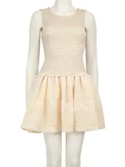 Cream Flared Floral Fitted Mini Dress