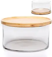 25DOL XXL 125 Ounces Clear Glass Salad Bowl Dish【Hand Blown】 Dual Function Bamboo Lid - Extra Large Mixing Bowl for Salads, Dessert, Fruit, Punch - Centerpiece Large Serving Bowls for Entertaining