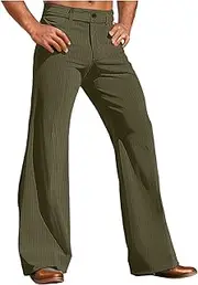 Men's 70s Disco Bell Bottom Pants Relaxed Stretch Vintage Flared Trousers Lightweight Comfort Party Casual Pants