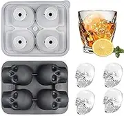 4 Cavity 3D Skull Ice Cube Mold,Easy Release Silicone Mold， for Whiskey,Easy Release Silicone Mold，Bourbon, Cocktails and Juice(Black)