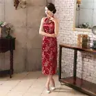 Women Sexy Backless Qipao Dress Chinese Summer Silk Satin Cheongsam Prom Gowns