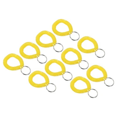 50pcs Spiral Wrist Coil Keychain Plastic Wristband Wristlet Key Ring, Yellow