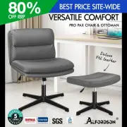 ALFORDSON Office Chair Computer Cross-legged Seat Work Ottoman PU Leather Grey