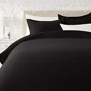 Amazon Basics Light-Weight Microfiber Duvet Cover Set with Zipper Closure - Full/Queen, Black