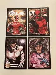Deadpool Wolverine Gambit X-Men Marvel 4 Sketch Card Print Set Chris McJunkin