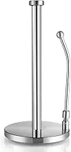 Paper Towel Holder Stainless Steel - Easy to Tear Paper Towel Dispenser - Weighted Base - Adjustable Spring arm to Hold Any Type of Paper Towels - fits in Kitchen or for Bathroom Paper Towel Holder