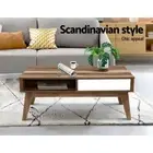 Wooden Coffee Table 2 Storage Drawers Open Shelf Scandinavian Inspired Sturdy
