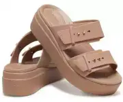Crocs Brooklyn 207431-2Q9 Sandals Women's US 9 Brown Slip-On Wedge Heel FZP598