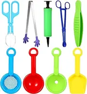 Wettarn 9 Pcs Sensory Bin Filler Fine Motor Skills Handy Scooper Set Sensory Bin Tools Sensory Tools, Include 4 Scoops, 2 Tweezers, Scissors Clips, Plastic Forceps and Air Pump for Sorting Counting