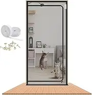 Cat Screen Door 35.5x82.5'' Reinforced Mesh Zipper Pets Proof Screen Curtains From Living Room,Bedroom,Patio ( Color : Black-D , Size : 110x220cm)
