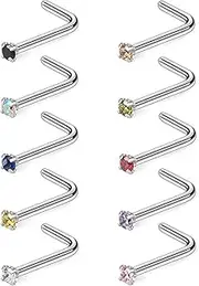 [Ruifan] 10-40PCS 18G Surgical Steel Diamond CZ Nose Stud Rings L Shaped Piercing Jewelry 1.5mm 2mm 2.5mm 3mm