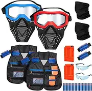 Motionchic 4 Pcs Kids Tactical Vest Kit Tactical Mask Include 2 Sets Tactical Vest Kit 2 Pcs Full Mask Protect Eyes for Boys Girls Face Protective Shooting Game Party Series