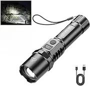 Rechargeable flashlights1500L Tactical Flashlight,Adjustable Focus LED Flashlight, 3 Lighting Modes, Long Battery Life,IPX5 Waterproof,Small Bright Flashlight for Home,Power Cuts,Emergency,Camping