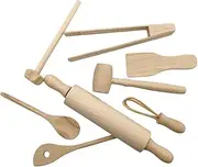 NC Wooden Kitchen Utensils Toy Pretend Playset Shovel Egg Beater Pack of 8
