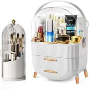 KELIOO Makeup Organisers, 360° Rotating Makeup Brush Holder Organizer with Transparent Lid, 2 Tiers Cosmetics Skincare Organiser and Storage Box Set for Bedroom,Bathroom,Drawer