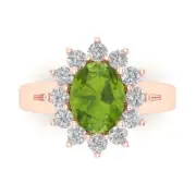 2.72Ct Oval Cut Natural Peridot Gold Halo Engagement Promise Statement Ring