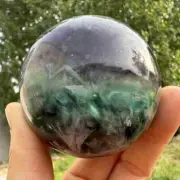 350g Natural Feather Fluorite Quartz Sphere Crystal Ball Reiki Healing Decor