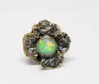 Opal Flower Ring Sterling Silver & 14k Gold Natural Gemstones