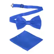 Bow Tie for Men, Adjustable Bow Ties with Pocket Square(Sapphire Blue)