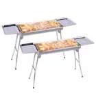 NNEAGS 2X Skewers Grill with Side Tray Portable Stainless Steel Charcoal BBQ Out