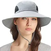 [ACEmedia] Waterproof Sun Hat Outdoor UV Protection Bucket Mesh Hat Adjustable Fishing Cap（Grey）