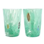 Pair of 2 Murano Glasses Drinking Art Tumblers Green Handmade Millefiori Set