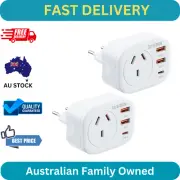 2 Pack AU to EU Travel Adapter Type C Plug 3 USB Ports Australia to Europe Charg