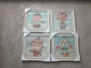 Set of 4 Art Pieces by Alexandra Churchill- Animals in Hot Air Balloons- New