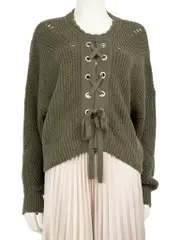 Khaki Lace-up Crewneck Jumper