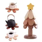 Anti-scalding Placemat for Cups Walnut Trivets Hot Dishes Teapots Christmas Tree