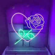 Rose Flower Florist Open 17"x14" Neon Light Sign Lamp Real Glass Wall Display
