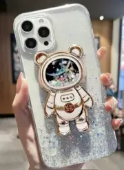 NEW Clear Glittery Space Phone Case iPhone 14 NWT Astronaut Phone Holder Stand