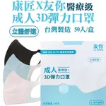 台灣康匠 友你3D彈力立體醫用口罩 藍色 黑色 粉色 白色 成人用(50入/盒)新舊包裝隨機出貨