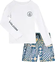 [Volcom] Baby Boys Swim Set - 2 Piece Long Sleeve Swim Shirt Graphic Tees & Board Shorts, Infant Toddler Little Boys Swimsuit