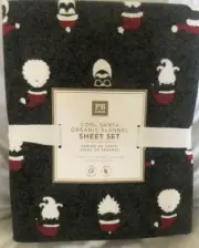 Pottery Barn Kids Cool Santa Holiday Organic Flannel Sheet Set Twin XL NWT NLA