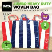 Home Master [3PCE] Woven Bag Jumbo Heavy Duty Zipper Top Reusable Washable