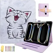 UUcovers for iPad Pro 13 inch M4 Case 2024,with Stand/Hand Strap/Pencil Holder/Pockets [Auto Wake/Sleep] PU Leather & Soft TPU Back Shockproof Cover Magnetic Smart Wallet Shell,Cute Red-Billed Cat