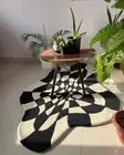 Hand-Tufted Wool Rug Art Style Irregular Shape Black White Vortex Check Pattern